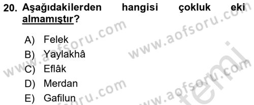 XVI-XIX. Yüzyıllar Türk Dili Dersi 2022 - 2023 Yılı (Vize) Ara Sınav Soruları 20. Soru