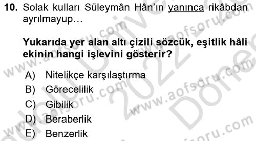 XVI-XIX. Yüzyıllar Türk Dili Dersi 2022 - 2023 Yılı (Final) Dönem Sonu Sınav Soruları 10. Soru