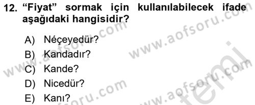 XVI-XIX. Yüzyıllar Türk Dili Dersi 2022 - 2023 Yılı (Final) Dönem Sonu Sınav Soruları 12. Soru
