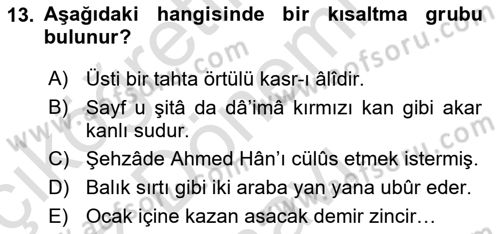 XVI-XIX. Yüzyıllar Türk Dili Dersi 2022 - 2023 Yılı (Final) Dönem Sonu Sınav Soruları 13. Soru