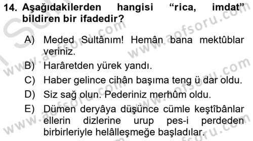 XVI-XIX. Yüzyıllar Türk Dili Dersi 2022 - 2023 Yılı (Final) Dönem Sonu Sınav Soruları 14. Soru