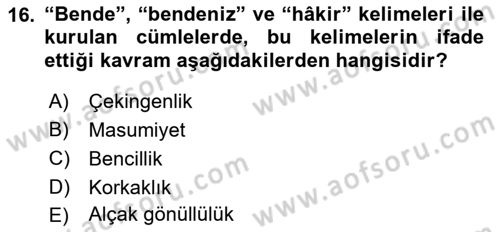 XVI-XIX. Yüzyıllar Türk Dili Dersi 2022 - 2023 Yılı (Final) Dönem Sonu Sınav Soruları 16. Soru