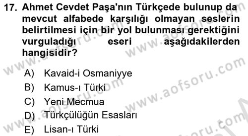 XVI-XIX. Yüzyıllar Türk Dili Dersi 2022 - 2023 Yılı (Final) Dönem Sonu Sınav Soruları 17. Soru