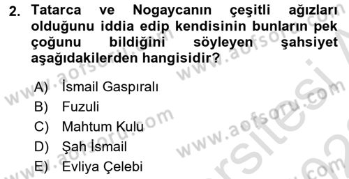 XVI-XIX. Yüzyıllar Türk Dili Dersi 2022 - 2023 Yılı (Final) Dönem Sonu Sınav Soruları 2. Soru