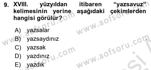 XVI-XIX. Yüzyıllar Türk Dili Dersi 2022 - 2023 Yılı (Final) Dönem Sonu Sınav Soruları 9. Soru