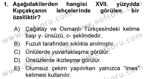 XVI-XIX. Yüzyıllar Türk Dili Dersi 2022 - 2023 Yılı Yaz Okulu Sınav Soruları 1. Soru