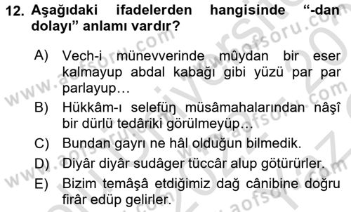 XVI-XIX. Yüzyıllar Türk Dili Dersi 2022 - 2023 Yılı Yaz Okulu Sınav Soruları 12. Soru