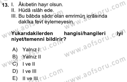 XVI-XIX. Yüzyıllar Türk Dili Dersi 2022 - 2023 Yılı Yaz Okulu Sınav Soruları 13. Soru
