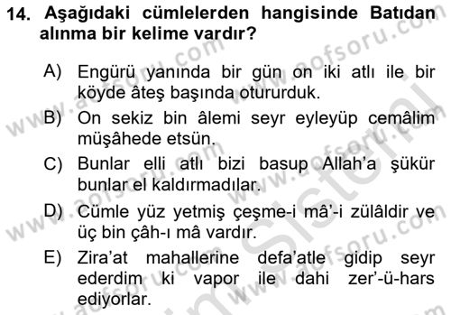 XVI-XIX. Yüzyıllar Türk Dili Dersi 2022 - 2023 Yılı Yaz Okulu Sınav Soruları 14. Soru