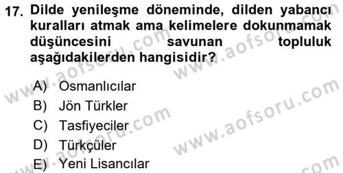 XVI-XIX. Yüzyıllar Türk Dili Dersi 2022 - 2023 Yılı Yaz Okulu Sınav Soruları 17. Soru