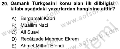 XVI-XIX. Yüzyıllar Türk Dili Dersi 2022 - 2023 Yılı Yaz Okulu Sınav Soruları 20. Soru