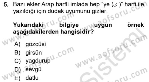 XVI-XIX. Yüzyıllar Türk Dili Dersi 2022 - 2023 Yılı Yaz Okulu Sınav Soruları 5. Soru