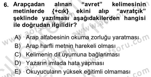 XVI-XIX. Yüzyıllar Türk Dili Dersi 2022 - 2023 Yılı Yaz Okulu Sınav Soruları 6. Soru