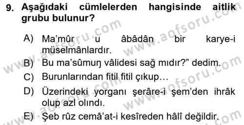 XVI-XIX. Yüzyıllar Türk Dili Dersi 2022 - 2023 Yılı Yaz Okulu Sınav Soruları 9. Soru
