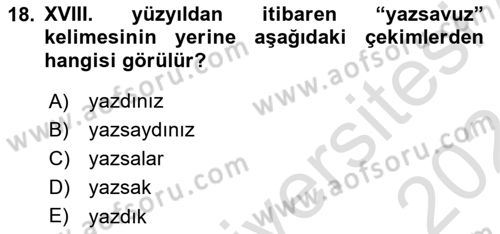 XVI-XIX. Yüzyıllar Türk Dili Dersi 2023 - 2024 Yılı (Vize) Ara Sınav Soruları 18. Soru