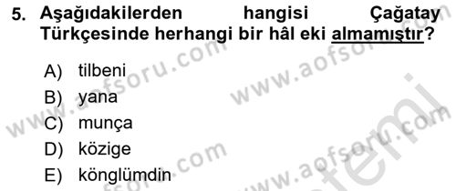 XVI-XIX. Yüzyıllar Türk Dili Dersi Ara Sınavı Deneme Sınav Soruları 5. Soru