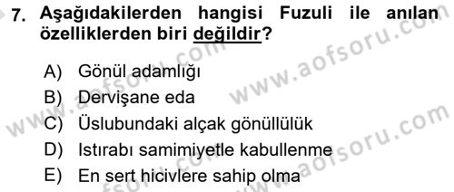 XVI-XIX. Yüzyıllar Türk Dili Dersi Ara Sınavı Deneme Sınav Soruları 7. Soru