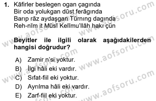 XVI-XIX. Yüzyıllar Türk Dili Dersi 2023 - 2024 Yılı (Final) Dönem Sonu Sınav Soruları 1. Soru