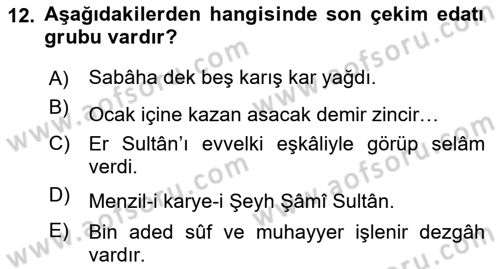 XVI-XIX. Yüzyıllar Türk Dili Dersi 2023 - 2024 Yılı (Final) Dönem Sonu Sınav Soruları 12. Soru