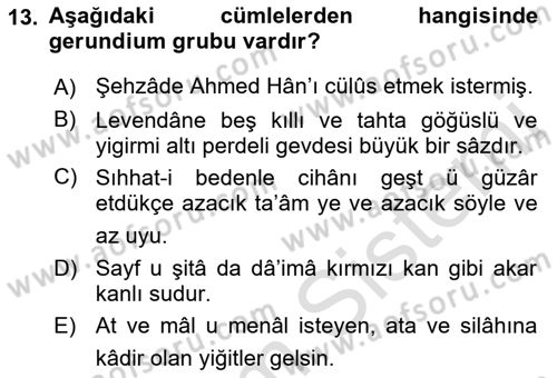 XVI-XIX. Yüzyıllar Türk Dili Dersi 2023 - 2024 Yılı (Final) Dönem Sonu Sınav Soruları 13. Soru