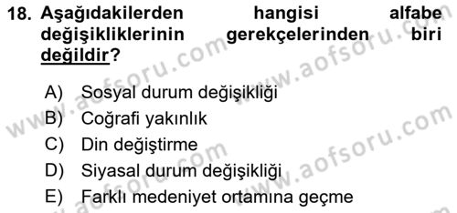 XVI-XIX. Yüzyıllar Türk Dili Dersi 2023 - 2024 Yılı (Final) Dönem Sonu Sınav Soruları 18. Soru