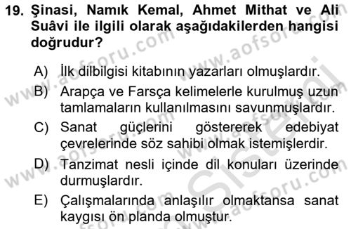 XVI-XIX. Yüzyıllar Türk Dili Dersi 2023 - 2024 Yılı (Final) Dönem Sonu Sınav Soruları 19. Soru