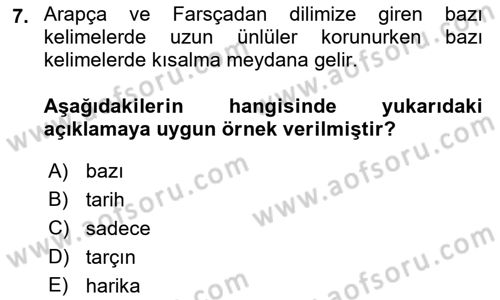 XVI-XIX. Yüzyıllar Türk Dili Dersi 2023 - 2024 Yılı (Final) Dönem Sonu Sınav Soruları 7. Soru