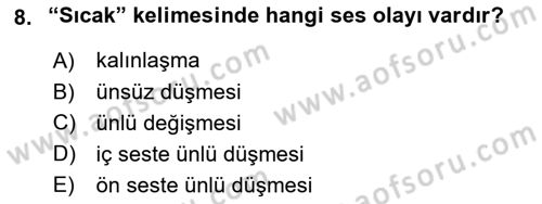 XVI-XIX. Yüzyıllar Türk Dili Dersi 2023 - 2024 Yılı (Final) Dönem Sonu Sınav Soruları 8. Soru