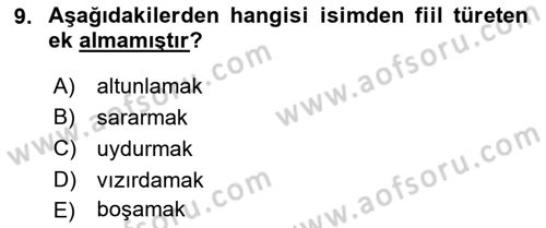 XVI-XIX. Yüzyıllar Türk Dili Dersi 2023 - 2024 Yılı (Final) Dönem Sonu Sınav Soruları 9. Soru