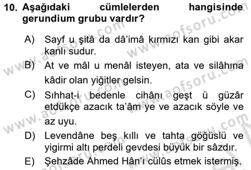 XVI-XIX. Yüzyıllar Türk Dili Dersi 2023 - 2024 Yılı Yaz Okulu Sınav Soruları 10. Soru