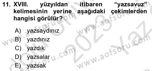 XVI-XIX. Yüzyıllar Türk Dili Dersi 2023 - 2024 Yılı Yaz Okulu Sınav Soruları 11. Soru