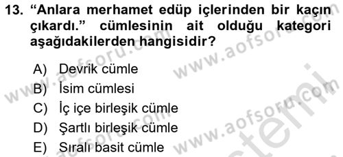 XVI-XIX. Yüzyıllar Türk Dili Dersi 2023 - 2024 Yılı Yaz Okulu Sınav Soruları 13. Soru