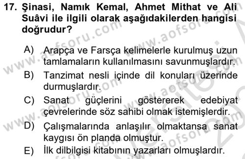 XVI-XIX. Yüzyıllar Türk Dili Dersi 2023 - 2024 Yılı Yaz Okulu Sınav Soruları 17. Soru
