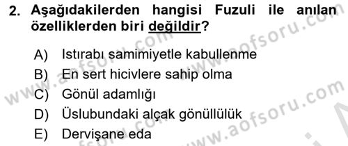 XVI-XIX. Yüzyıllar Türk Dili Dersi 2023 - 2024 Yılı Yaz Okulu Sınav Soruları 2. Soru