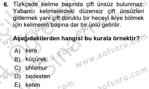XVI-XIX. Yüzyıllar Türk Dili Dersi 2023 - 2024 Yılı Yaz Okulu Sınav Soruları 6. Soru