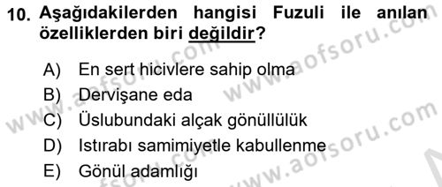 XVI-XIX. Yüzyıllar Türk Dili Dersi 2024 - 2025 Yılı (Vize) Ara Sınav Soruları 10. Soru