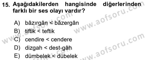 XVI-XIX. Yüzyıllar Türk Dili Dersi Ara Sınavı Deneme Sınav Soruları 15. Soru