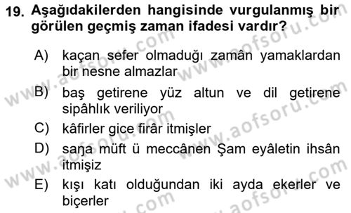 XVI-XIX. Yüzyıllar Türk Dili Dersi 2024 - 2025 Yılı (Vize) Ara Sınav Soruları 19. Soru