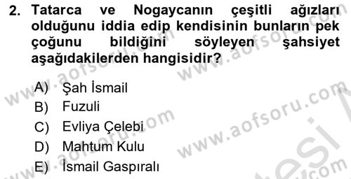 XVI-XIX. Yüzyıllar Türk Dili Dersi Ara Sınavı Deneme Sınav Soruları 2. Soru
