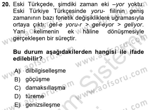 XVI-XIX. Yüzyıllar Türk Dili Dersi Ara Sınavı Deneme Sınav Soruları 20. Soru