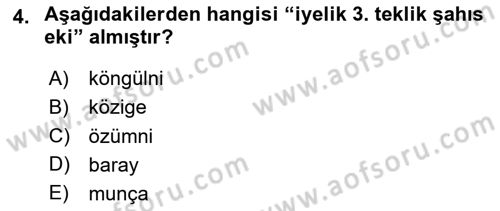 XVI-XIX. Yüzyıllar Türk Dili Dersi 2024 - 2025 Yılı (Vize) Ara Sınav Soruları 4. Soru