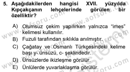XVI-XIX. Yüzyıllar Türk Dili Dersi Ara Sınavı Deneme Sınav Soruları 5. Soru