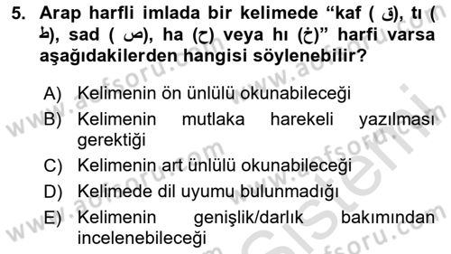 XVI-XIX. Yüzyıllar Türk Dili Dersi 2024 - 2025 Yılı (Final) Dönem Sonu Sınav Soruları 5. Soru