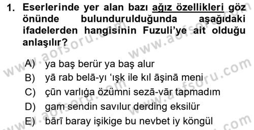 XVI-XIX. Yüzyıllar Türk Dili Dersi 2024 - 2025 Yılı Yaz Okulu Sınav Soruları 1. Soru