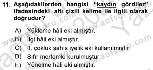 XVI-XIX. Yüzyıllar Türk Dili Dersi 2024 - 2025 Yılı Yaz Okulu Sınav Soruları 11. Soru