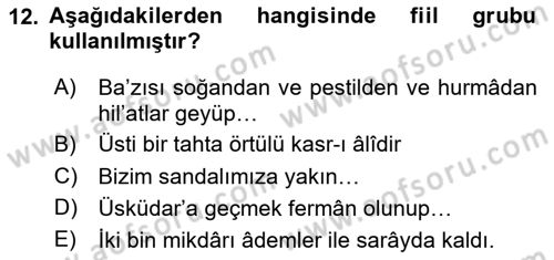 XVI-XIX. Yüzyıllar Türk Dili Dersi 2024 - 2025 Yılı Yaz Okulu Sınav Soruları 12. Soru