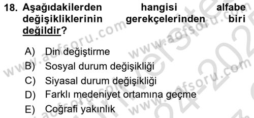 XVI-XIX. Yüzyıllar Türk Dili Dersi 2024 - 2025 Yılı Yaz Okulu Sınav Soruları 18. Soru