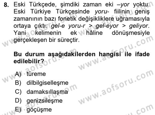 XVI-XIX. Yüzyıllar Türk Dili Dersi 2024 - 2025 Yılı Yaz Okulu Sınav Soruları 8. Soru