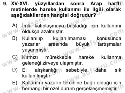 XVI-XIX. Yüzyıllar Türk Dili Dersi 2024 - 2025 Yılı Yaz Okulu Sınav Soruları 9. Soru