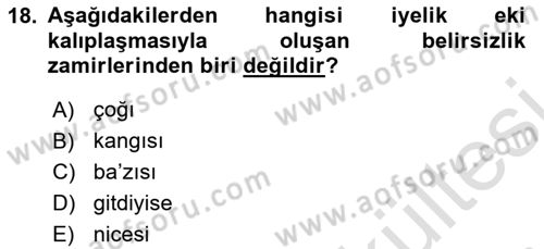 XVI-XIX. Yüzyıllar Türk Dili Dersi 2025 - 2026 Yılı (Vize) Ara Sınav Soruları 18. Soru